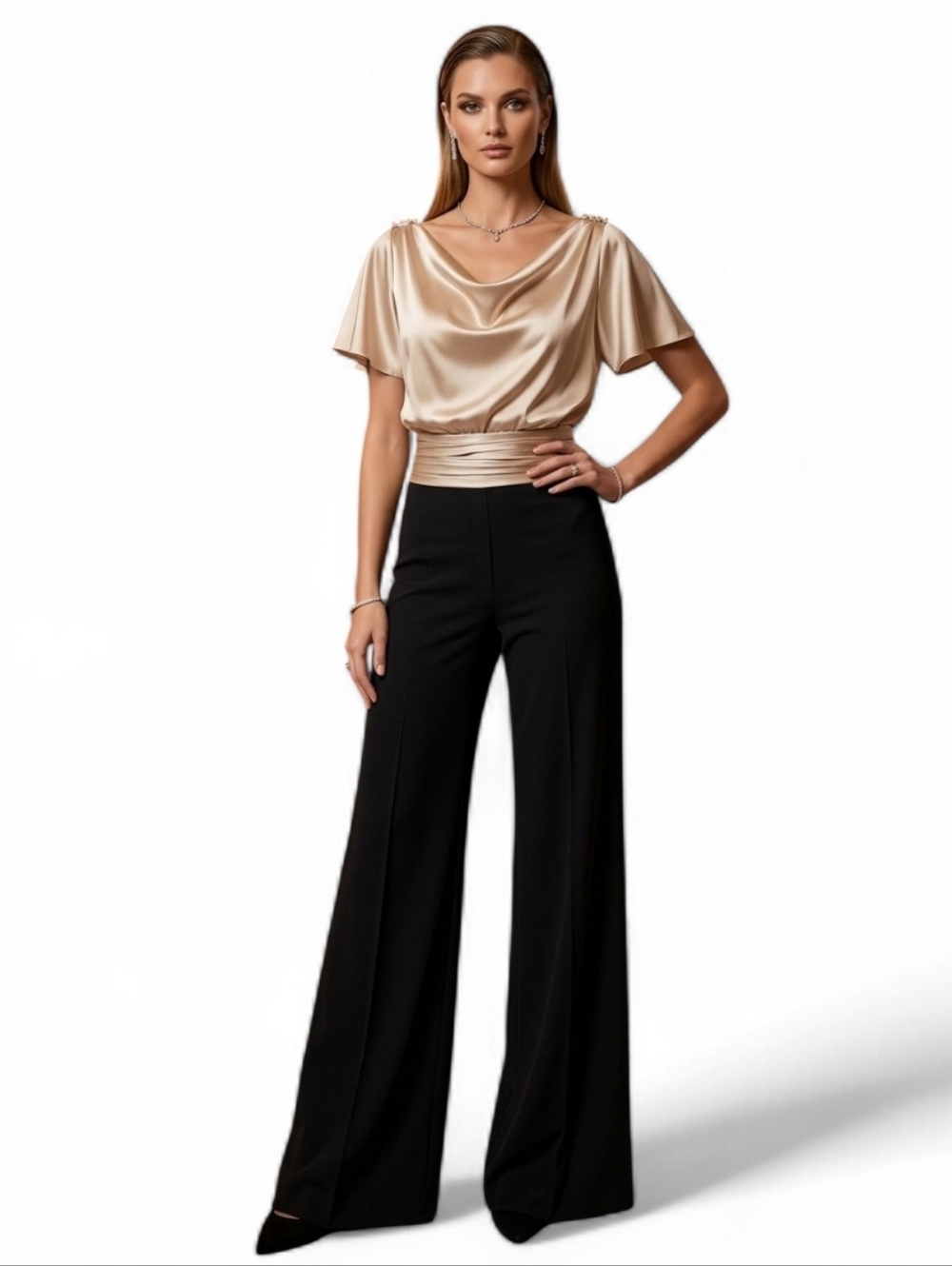 White House Black Market Silk Stretch Cowl Neck Blouse Luxe XS
